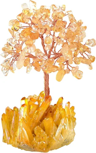 Árbol de cristal de citrino natural con base de cuarzo de titanio amarillo, cristales curativos para equilibrio de chakras, energía positiva, Feng