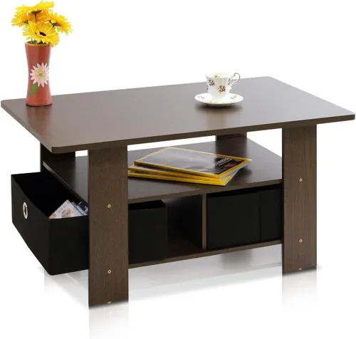 Miniatura 6 de Furinno - Mesa de centro con cajones, marrón oscuro/negro