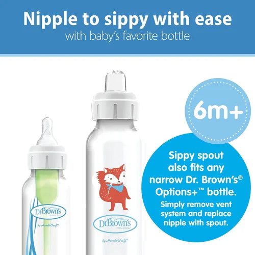 Miniatura 4 de Dr. Brown's Milestones - Botella estrecha para sorber con pico blando 100% de silicona, 8 onzas/250mL, a partir de 6 meses, Fox & Lion, paquete de 2