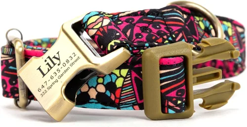 Miniatura 5 de Collar de perro personalizado con nombre y número de teléfono grabado, collar ajustable personalizado para cachorros, collar de algodón orgánico