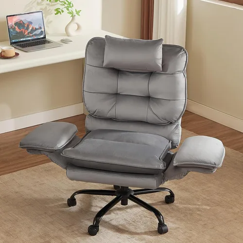 Miniatura 3 de Bestier Silla de oficina con patas cruzadas, silla cruzada con brazos ajustables, silla ejecutiva de terciopelo reclinable de 135° con ruedas, silla