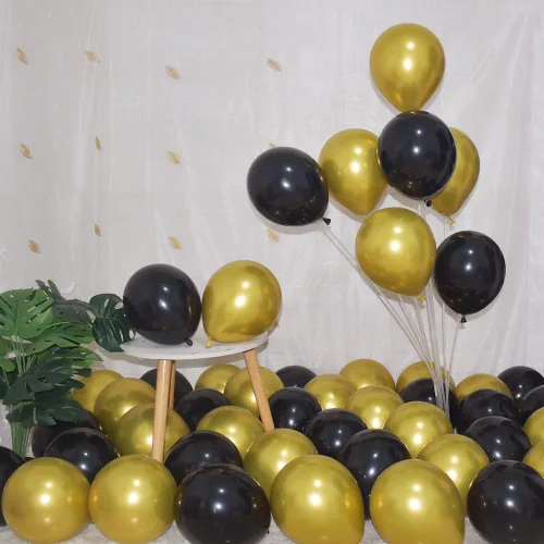 200 globos negros y dorados de 5 pulgadas, cromados, metálicos, dorados, negros, de látex, gruesos, pequeños para bodas, cumpleaños, graduaciones,