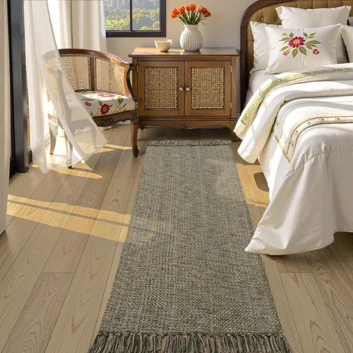 Miniatura 30 de Collive - Tapete de pasillo de cocina, 2 x 4.3 pies, tejido a mano, reversible, lavable, de algodón, color blanco/beige, para baño, pasillo