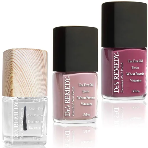 Dr's Remedy - Kit de 3 esmaltes de uñas, kit ANNIVERSARY, fortalecedor de uñas enriquecido natural, no tóxico y orgánico, BRAVE Berry/TOTAL esmalte