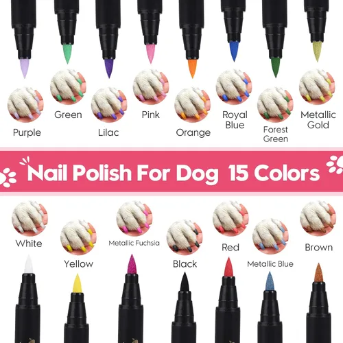Miniatura 2 de MSDADA Bolígrafos de esmalte de uñas para perros de secado rápido, juego de esmalte de uñas para mascotas, seguro y sin olor, kit de arte de uñas