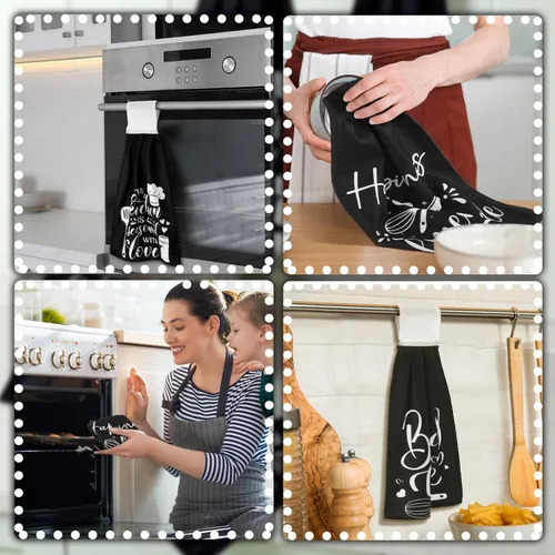 Miniatura 5 de Sratte Juego de 4 toallas de cocina divertidas con citas divertidas, juego de toallas de mano divertidas con lazo para colgar, toalla de cocina