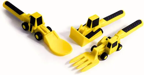 Miniatura 4 de Set de plato y utensilios para comer Constructive Eating con motivo de construcción, Amarillo y naranja