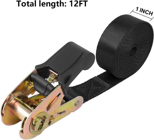 Miniatura 4 de Correas de Amarre de Trinquete Sin Fin para Carga Pesada, Correa Negra de Nailon Resistente con Trinquete de Sujeción, Accesorios de Resorte