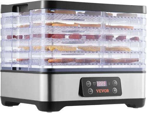 VEVOR Máquina deshidratadora de alimentos, deshidratador de frutas de 5 bandejas, secadora eléctrica de alimentos de 300 W con temporizador