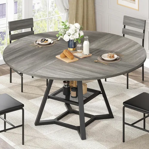 Miniatura 12 de knoworld Mesa de comedor redonda de 43 pulgadas para 4, mesas de cocina, mesa de comedor circular con marco de metal de pedestal, mesas de cocina