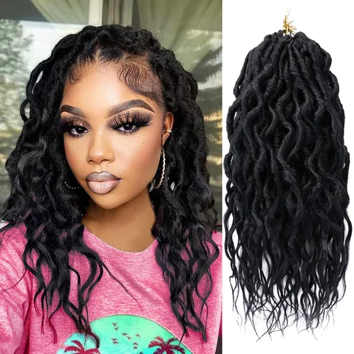 LOSMOEER Cabello sintético de ganchillo de 12 pulgadas, 6 paquetes de cabello de ganchillo Goddess Locs para mujer, trenzas de ganchillo 1b#