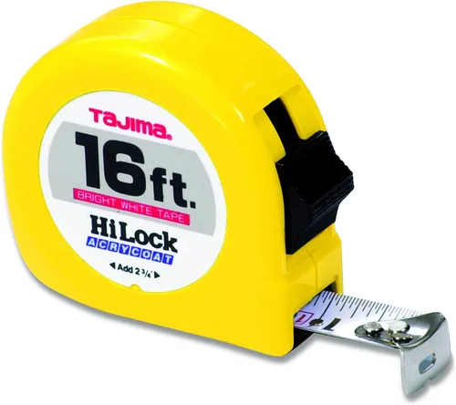 TAJIMA Cinta métrica de 16 pies x 1 pulgada Hi-Lock cinta métrica con caja de ABS duradera y hoja revestida de acrílico - HL-16BW