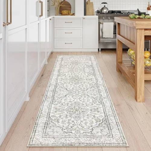 Miniatura 18 de Alfombra de pasillo oriental para baño Lahome, alfombra lavable de 2 x 6 pulgadas color beige para cocina, alfombra antideslizante para pasillo