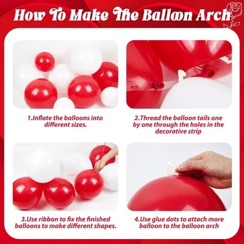 Miniatura 3 de Juego de 114 globos rojos y blancos, kit de arco de globos rojos y blancos para boda, compromiso, Navidad, día de San Valentín, cumpleaños