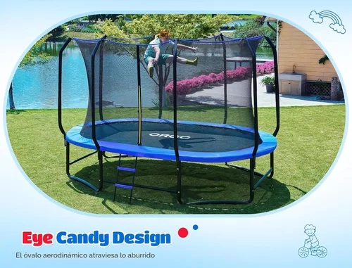 Miniatura 5 de ORCC Trampolín ovalado para exteriores con red de seguridad, trampolín de gimnasia recreativa para niños, trampolines de jardín con marco de acero