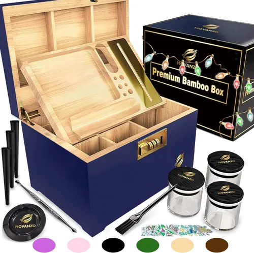 Miniatura 12 de Caja de almacenamiento grande de bambú premium con bandeja extraíble, caja de madera de almacenamiento para hierbas y accesorios, juego de caja