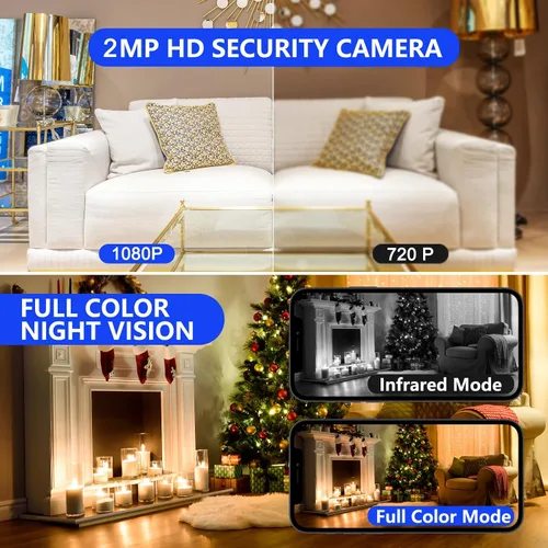 Miniatura 5 de Cámara de seguridad con bombilla 5G WiFi de doble banda, 360 grados 1080P inalámbrica para interiores a todo color, cámara domo inteligente