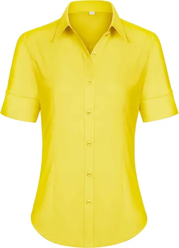 Miniatura 23 de siliteelon Camisas de vestir de manga corta con botones para mujer, camisas de algodón con botones para mujer, blusa ajustada de manga 3/4