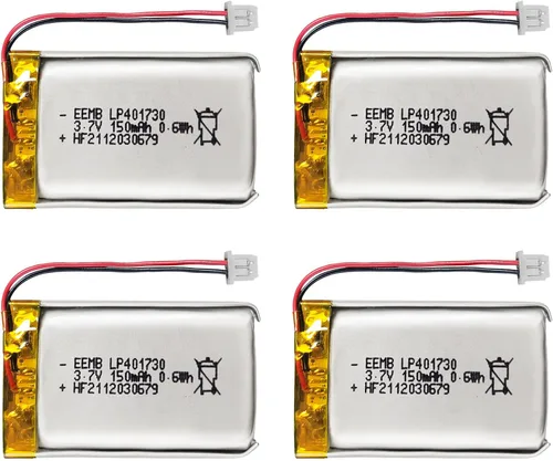 EEMB Paquete de 4 baterías de polímero de litio 3.7 V 150 mAh 401730 Lipo batería recargable con conector Molex de cable para altavoz y dispositivo