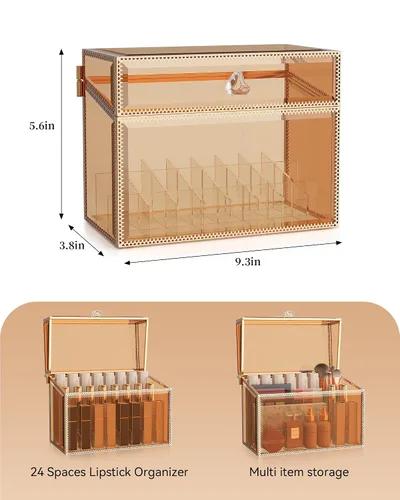 Miniatura 6 de Youdepot - Organizador de lápiz labial, 24 espacios, brillo de labios de vidrio templado y organizador de perfumes, soporte para lápiz labial