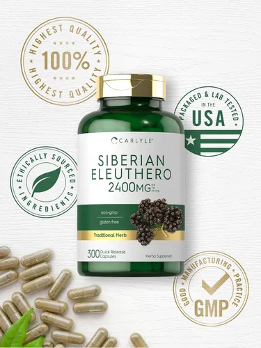 Miniatura 5 de Carlyle Siberian Eleuthero 300 cápsulas Fórmula sin OMG y sin gluten Ginseng siberiano Suplemento de hierbas tradicionales