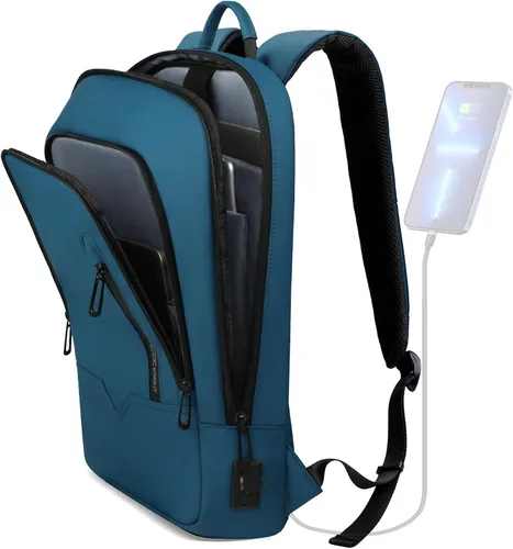 Miniatura 12 de Mochila hk para Hombre de Negocios, Mochila Delgada con Cargador USB, Mochila para Computadora, Ligera, Antirrobo, para Viaje, Negro, 15,6 pulg.