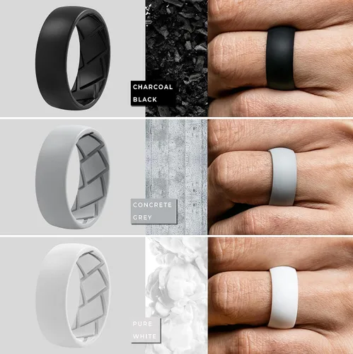 Miniatura 4 de Anillo de silicona para hombre, 0.315 in de ancho, 0.091 in de grosor