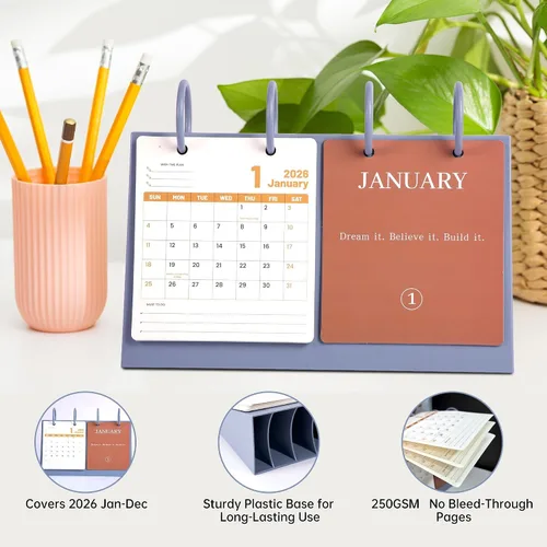 Miniatura 2 de Calendario de Escritorio Pequeño 2026 de Enero a Diciembre, Calendario Mensual Decorativo de Voltear para Escritorio con Citas Motivacionales, Linda