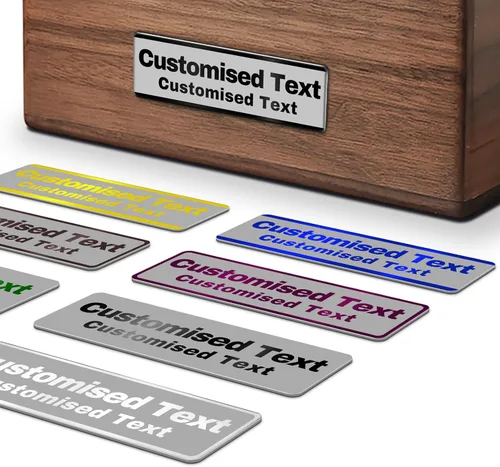 Placa de identificación personalizada grabada con parte trasera adhesiva, placa conmemorativa personalizada de acero inoxidable, placa de nombre,
