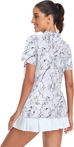 Miniatura 2 de Tanst Sky Camisas polo de golf para mujer, manga corta, con cremallera de un cuarto, sin botones, absorbe la humedad