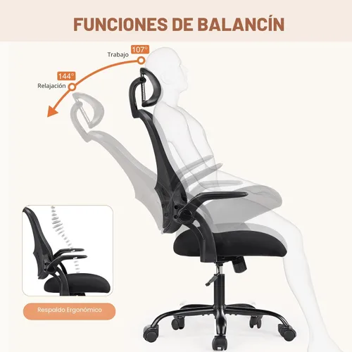 Miniatura 5 de Sweetcrispy Silla de escritorio para computadora de oficina, ergonómica, con respaldo alto, de malla, con ruedas y reposacabezas ajustables, cómodo