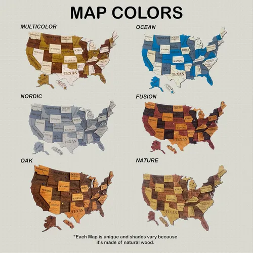 Miniatura 5 de Mapa de madera de EE. UU. lugares visitados - Mapa de madera de Estados Unidos con pines - Arte de pared decorativo 3D de rastreador de viajes