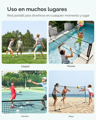 Miniatura 5 de SONGMICS - Red de bádminton ajustable en altura, red de voleibol, red de pickleball para tenis junior, niños, cancha interior y exterior, red Negro