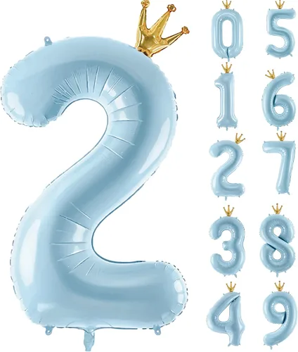 Miniatura 9 de Globo de número 0 de Gigloon con corona, globos de números grandes de 40 pulgadas para decoraciones de fiesta de cumpleaños, azul