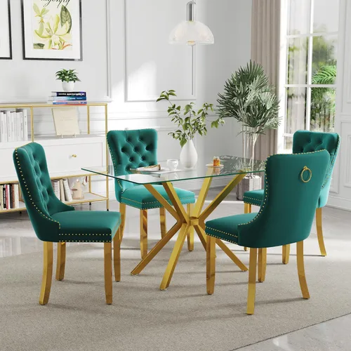 Miniatura 21 de Juego de comedor moderno de cristal de lujo de 5 piezas, juego de comedor rectangular minimalista para 4, juego de mesa de cocina de vidrio