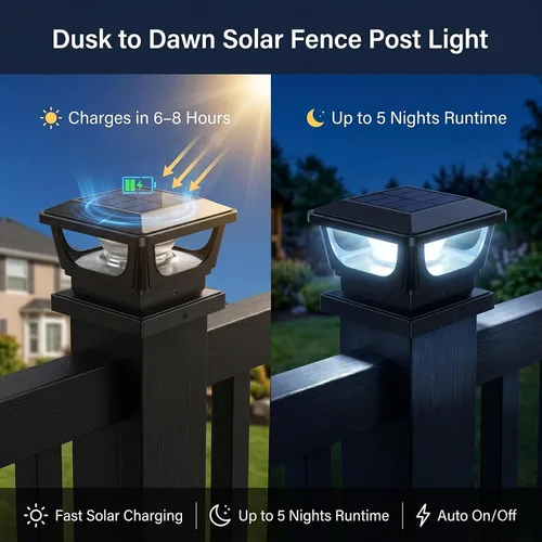 Miniatura 4 de FVTLED Paquete de 2 luces solares para tapa de poste, impermeables IP65 para exteriores, encendido/apagado automático, 120 lúmenes, 6500 K, blanco