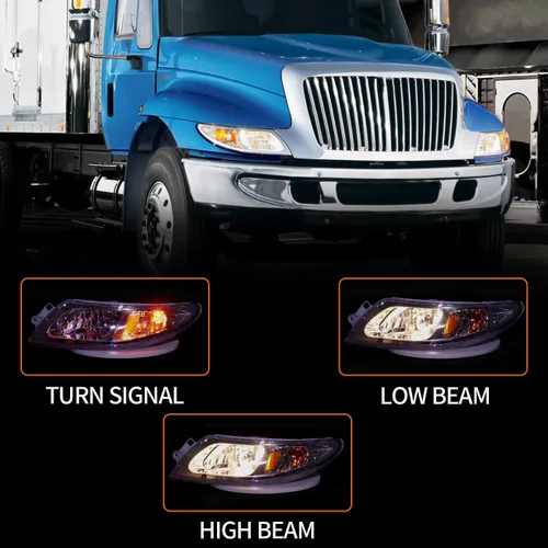Miniatura 4 de Conjunto de faros delanteros para camiones International Durastar 4200 4300 4400 4900, 2002-2018 International 4300 Pareja de faros delanteros