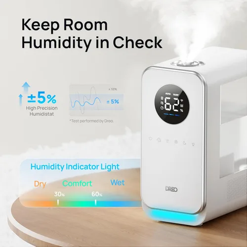 Miniatura 4 de Dreo Humidificadores para recámara, humidificador inteligente de niebla fría silencioso de llenado superior para habitación grande del hogar, Blanco