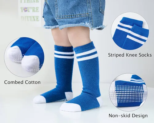 Miniatura 3 de EPEIUS Calcetines altos hasta la rodilla con agarre antideslizante, calcetines de tubo para niños y niñas, paquete de 5
