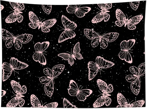 Miniatura 27 de HVEST Tapiz espacial de mariposa en galaxia para dormitorio, cielo estrellado blanco y negro para colgar en la pared para sala de estar, decoración