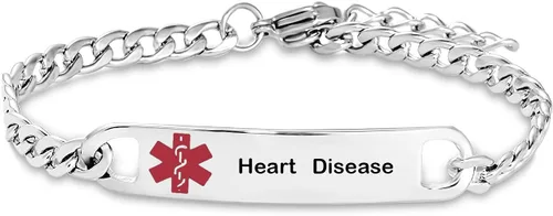 Miniatura 26 de TGLS Pulsera de alerta médica roja para mujeres y hombres, pulsera de emergencia de primeros auxilios de salud grabada ajustable de acero inoxidable