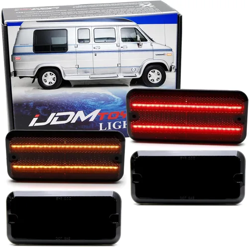 Miniatura 12 de iJDMTOY Kit de luz de marcador lateral frontal y trasero con lente semitansparente ámbar/rojo, compatible con GMC/Chevy Van Sportcan Vandura SaVana