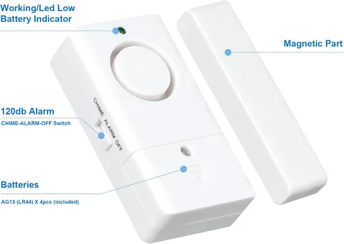 Miniatura 2 de Sensor de alarma de puerta, alarma para puertas al abrir, alarma de puerta de ventana de 120 DB, alarmas de puerta para seguridad de los niños