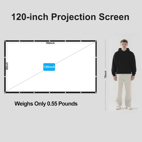 Miniatura 3 de Pantalla de proyección de 120 pulgadas, pantalla de película 4K portátil plegable y lavable 16:9, antiarrugas, pantalla de proyección