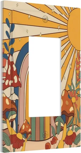 Miniatura 2 de Cubierta de Interruptor de Luz de Estilo Boho Vintage de los 70 Sol Arcoíris Champiñón Floral Rocker Individual 1 Gang Cubierta de Enchufe