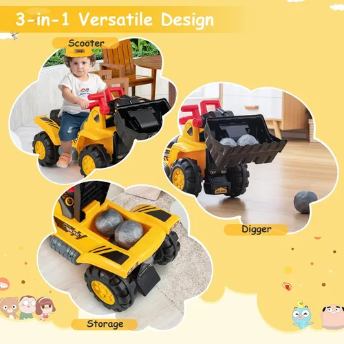 Miniatura 2 de Costzon Excavadora para montar, vehículos de construcción para montar con casco, 3 piedras de juguete, sonido realista, cucharón ajustable