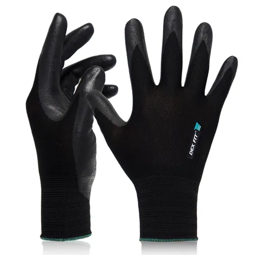 DEX FIT Prime FN331 - Guantes de trabajo de nitrilo, ajuste cómodo 3D, antideslizante, duradero, delgado, ligero y fresco, compatible con pantalla