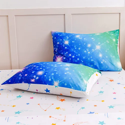 Miniatura 7 de A Nice Night Juego de ropa de cama de 6 piezas con purpurina degradada para niñas, juego de edredón colorido de galaxia arco iris, juegos de ropa