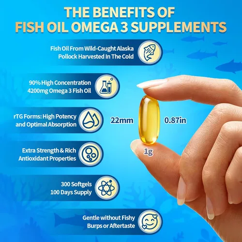 Miniatura 4 de VivoNu Aceite de pescado Omega 3 de triple fuerza, 4200 mg, 300 cápsulas blandas Recubrimiento entérico para no regusto a pescado capturado