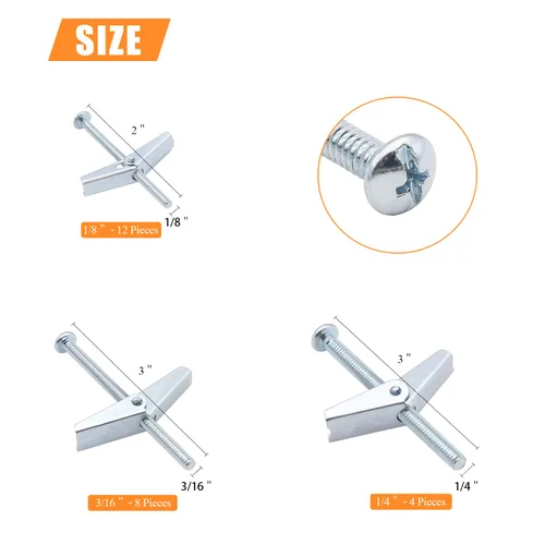 Miniatura 2 de HELIFOUNER 24 piezas de perno de palanca y tuerca de ala para colgar artículos pesados en paneles de yeso, 1/8 pulgadas, 3/16 pulgadas, 1/4 pulgadas